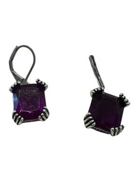 Vintage Style Purple/Wine Zircon and Antique Silver Drop Earrings
